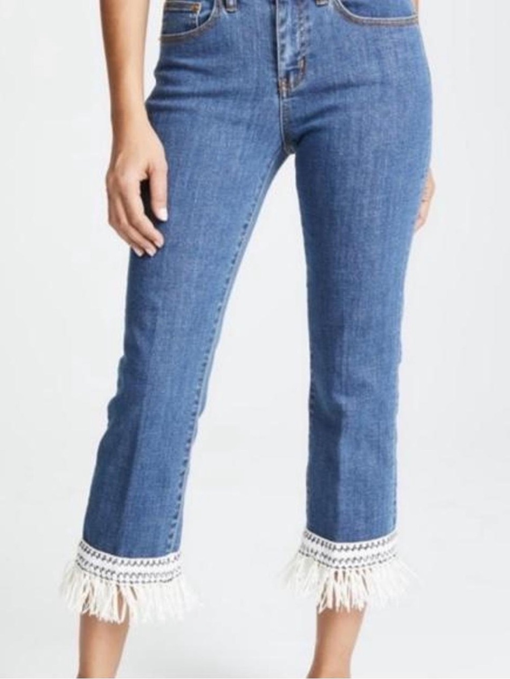 Tory Burch Boho Fringe-Trim Crop Jeans 25”